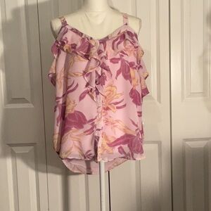 Floral Pink Cold Shoulder Ruffle Top